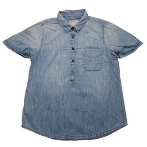 Current Elliott Top Womens 1 Small Blue Chambray Denim The Popover Boho Shirt